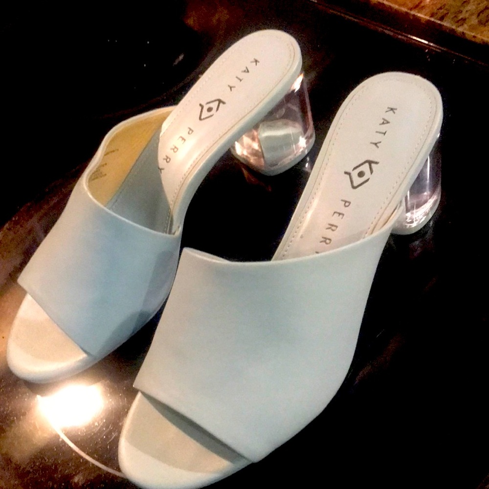 Katy Perry Slightly used Light Blue Lucite 2 inch heel sandals One of a kind